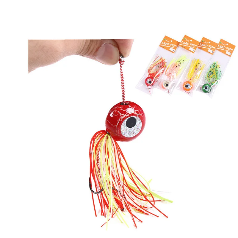 

New 20-120G Size Sinking Fishing Skirt Lure Metal Jig Head with Quality Hooks Squid Luminous Jigging Lures