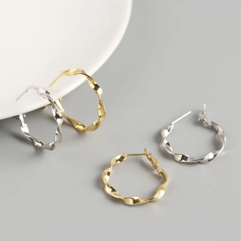 

European and American Hotsale 18K Gold Plating Twist Round Clip On Earrings 925 Sterling Silver Round Circle Hoop Earrings