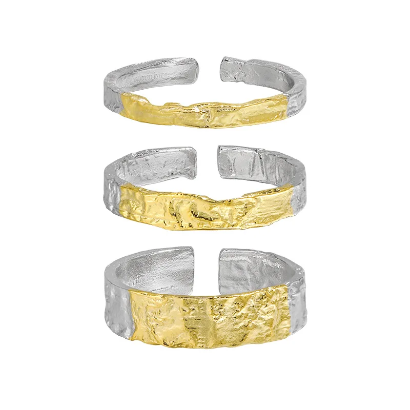 

INS 18k Gold Plated 925 Sterling Silver Irregular Texture Adjustable Ring Tin Foil Ring for Women Girls