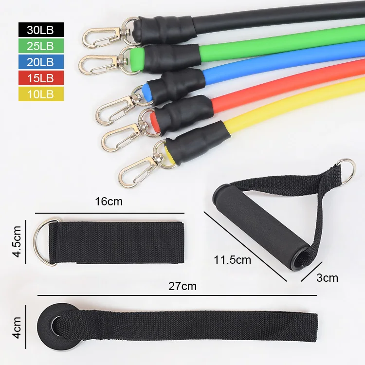 

Fitness Bands Resistance Bands Set Customized Package Adjustable 11 Pcs Home Exercise 1set/bag with Colorful Box TPE 120CM JUNYE