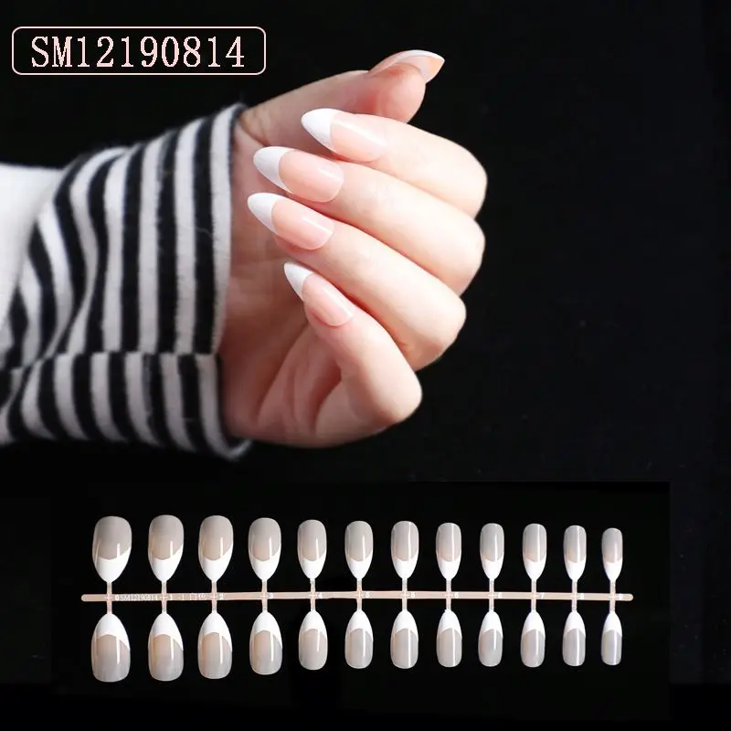 

Glossy Pink French False Nails Manicure Press On Natural False Nails Long Full Cover Design For Women, 5 color
