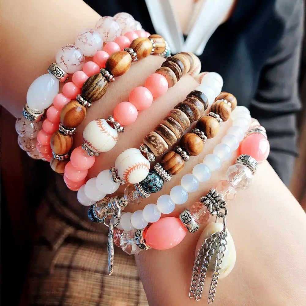 

Bohemian ethnic style women's shell stretch rope multi-layered bracelet beaded charm bracelet (KB8331), As picture