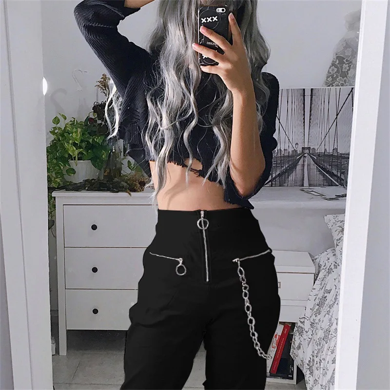 

Streetwear Gothic zipper cargo Women Sweatpants Pants for womens