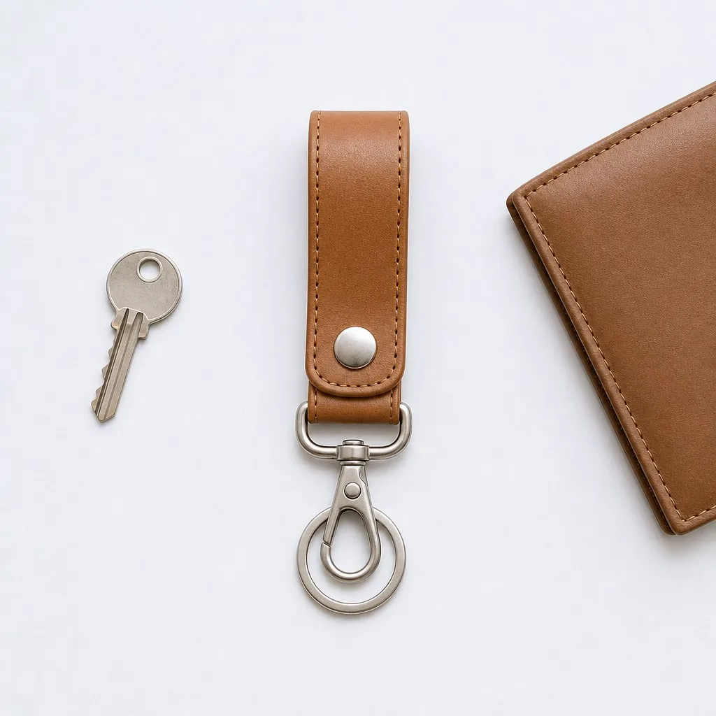 Wide banner — leather keychain with metal snap hardware