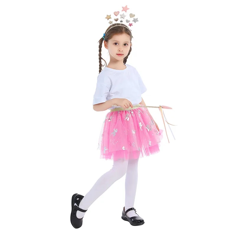 

Factory Sale Good Quality Western And European Style Pink Tutu Skirt 3 Sets With Star Headband Heart Wand