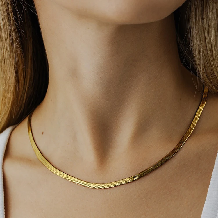 

18K gold plated stainless steel necklace non tarnish titanium stacking smooth snake chain jewelry necklace choker, Optional as picture,or customized