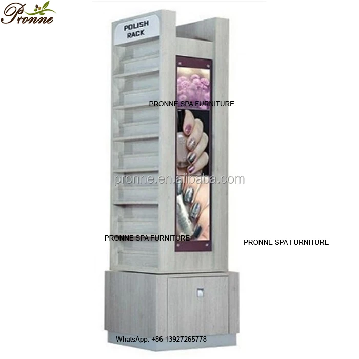 beauty salon customized rotating nail polish display rack with led light for sale