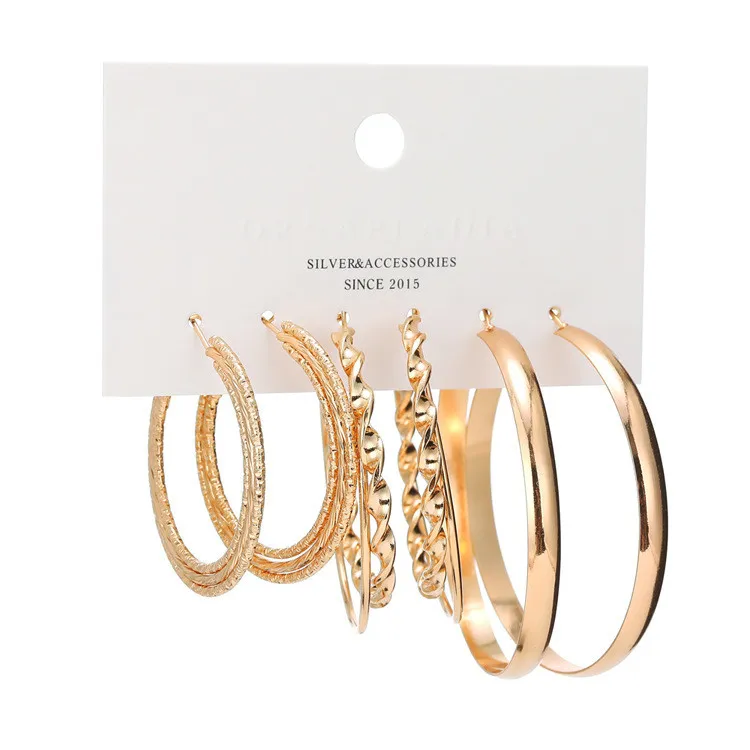 

Fashion Designs Circle Trangle Gold Plated Earrings Set Geometric Earrings Hoops Set, Picture