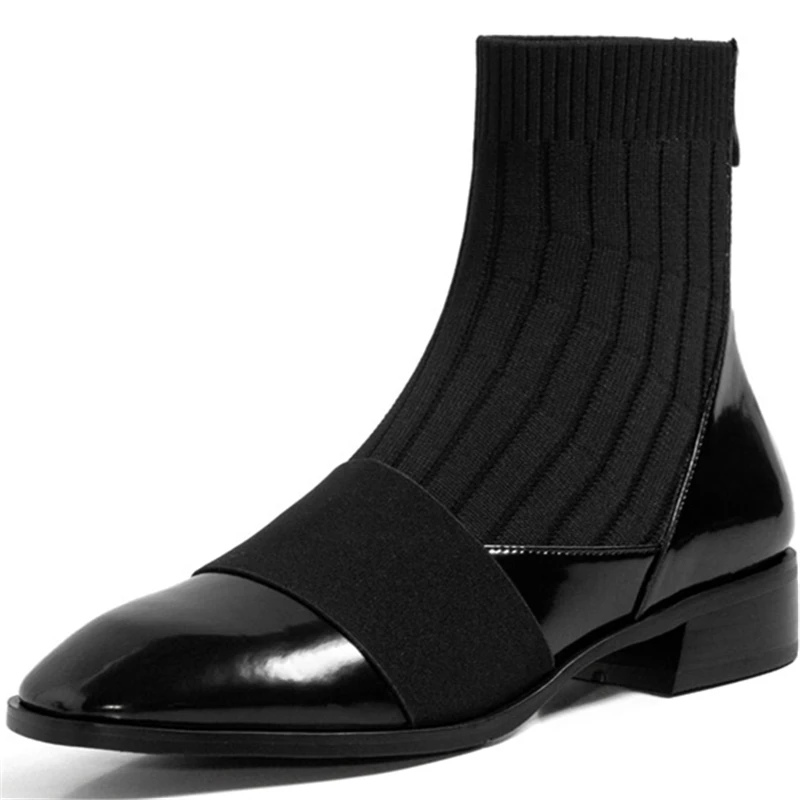 

Concise Ankle Boots For Women 2021 Autumn Winter Genuine Leather Popular Patchwork Thick Heels Shoes Woman Basic Boots