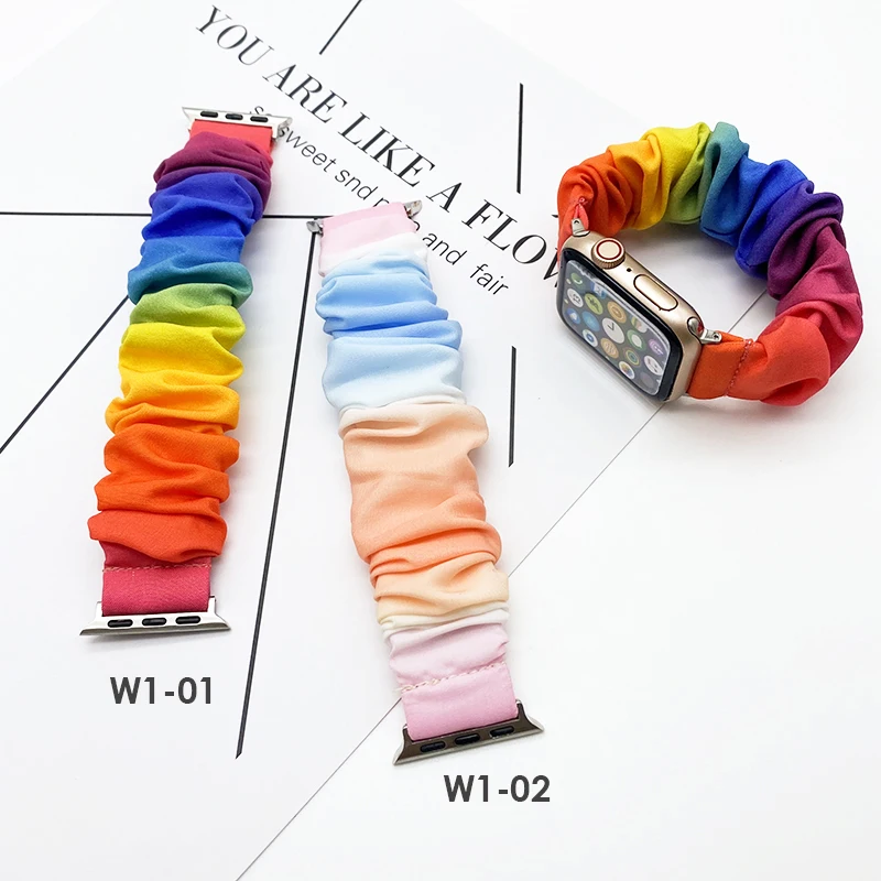 

Female Elastic Rainbow printed Scrunchy watch strap watch Band For Apple Watch iWatch SE/6/ 5/4/3/2/1, Multi-color for option