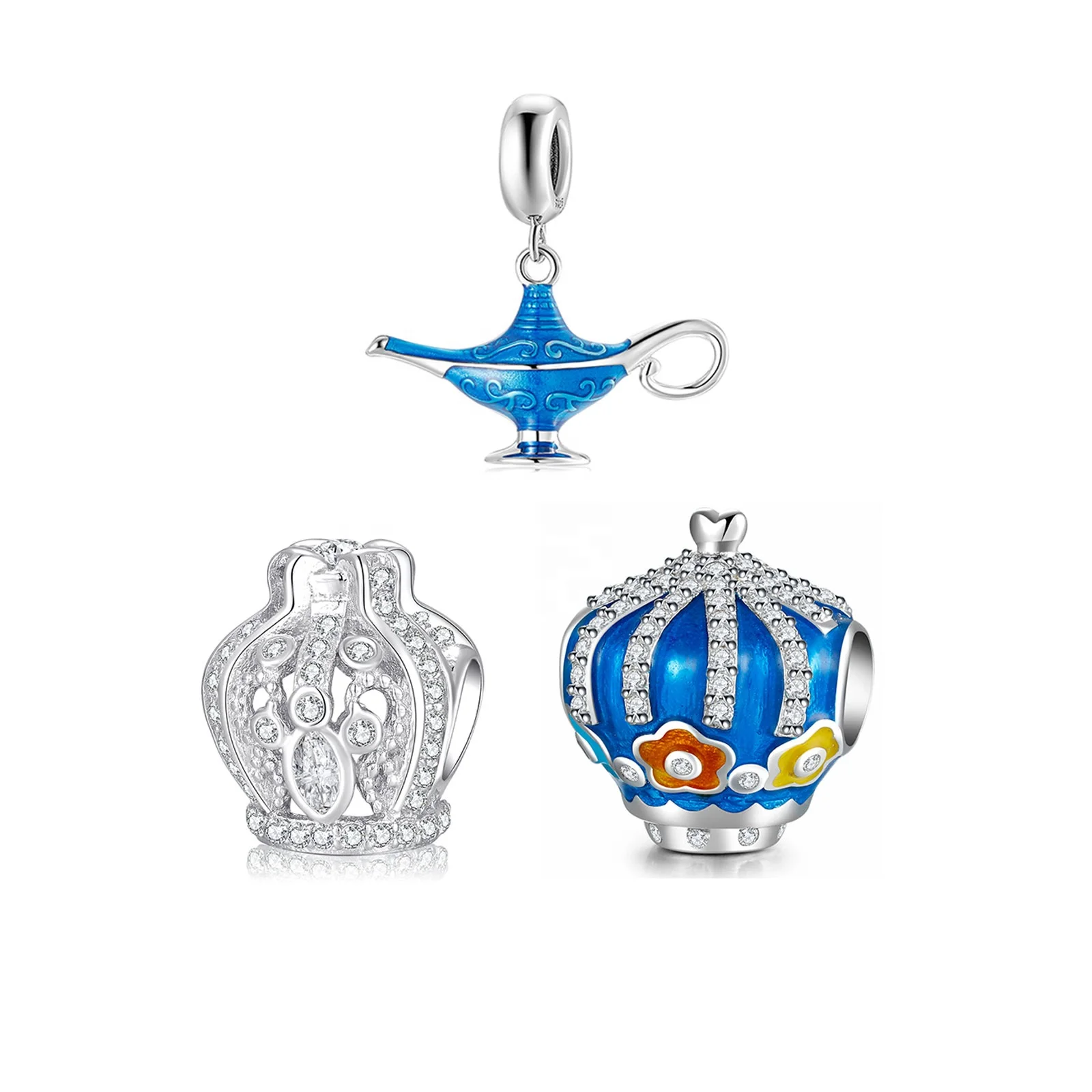 

Real 925 Sterling Silver Sparkling Crystal CZ Queen Crown Beads Charms Fit Charms Bracelets Jewelry making Wholesale jewelry