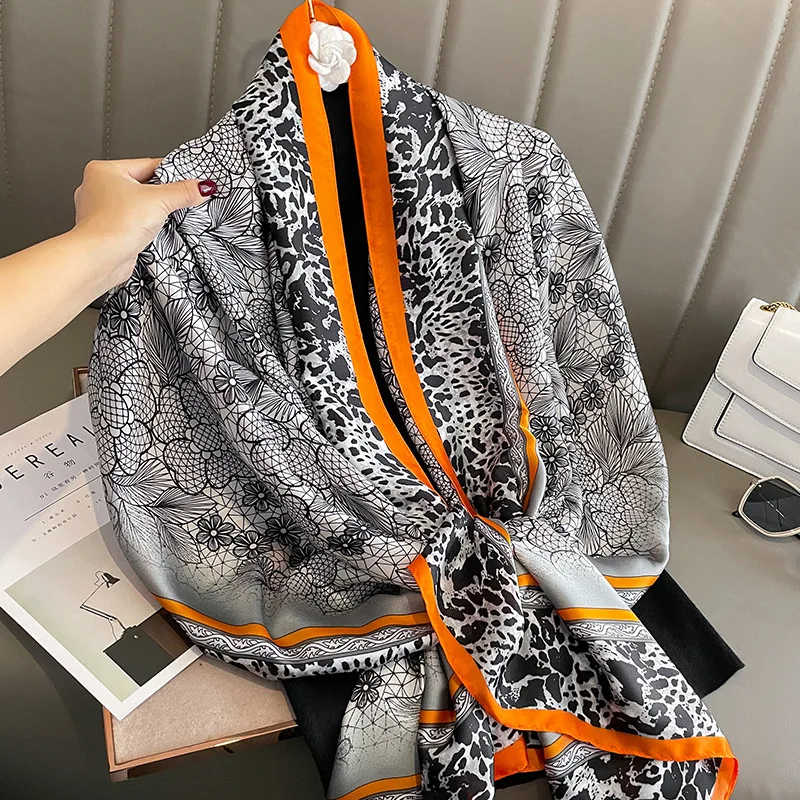 

New 2023 autumn big size silk Satin scarf 180 * 90 fashion woman polyester scarf shawls women designer scarves luxury brand