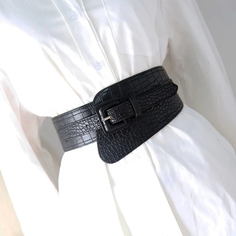 

Women Lady Black PU Leather Elastic Belt For Dress Wide Stretchy Waist Belt Wholesale Hot Sale Black Brown Big Vintage Belt