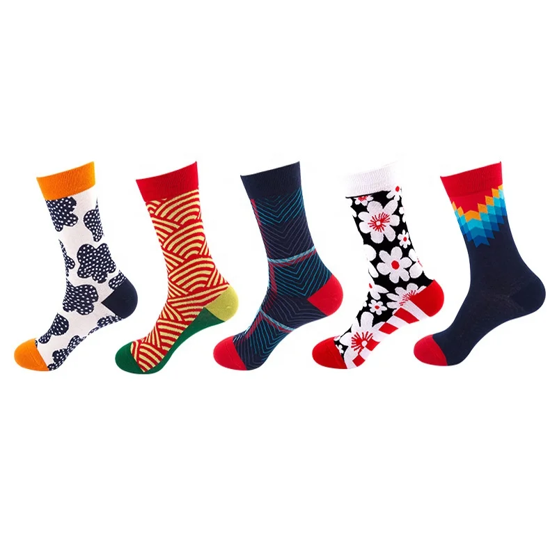 Fashion Knitted Crew Cotton Plant Floral Men Colorful Socks Custom