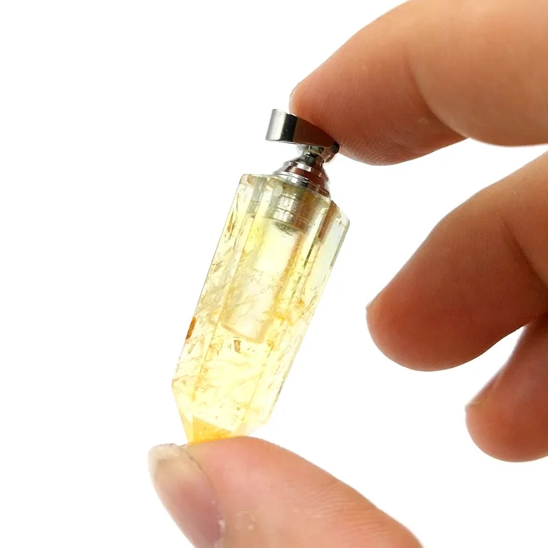 

Natural Citrine prism Point Perfume Bottle Pendant Gemstone Essential Oil Necklace Clear Yellow Crystal quartz Bullet Pendants, Multi