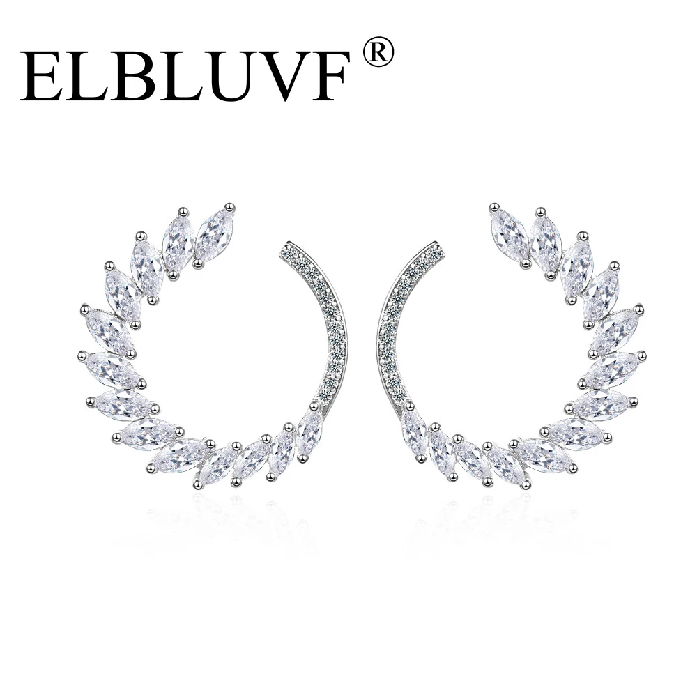 

ELBLUVF Free Shpping Copper Platinum Plated Zircon Simple Personality Peacock's Tail Earrings Jewelry For Women, White