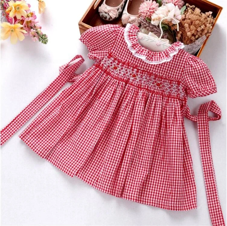 

1153 children smock dress ruffles floral girl flower dress peter pan collar puff sleeve cotton children clothes wholesale lots