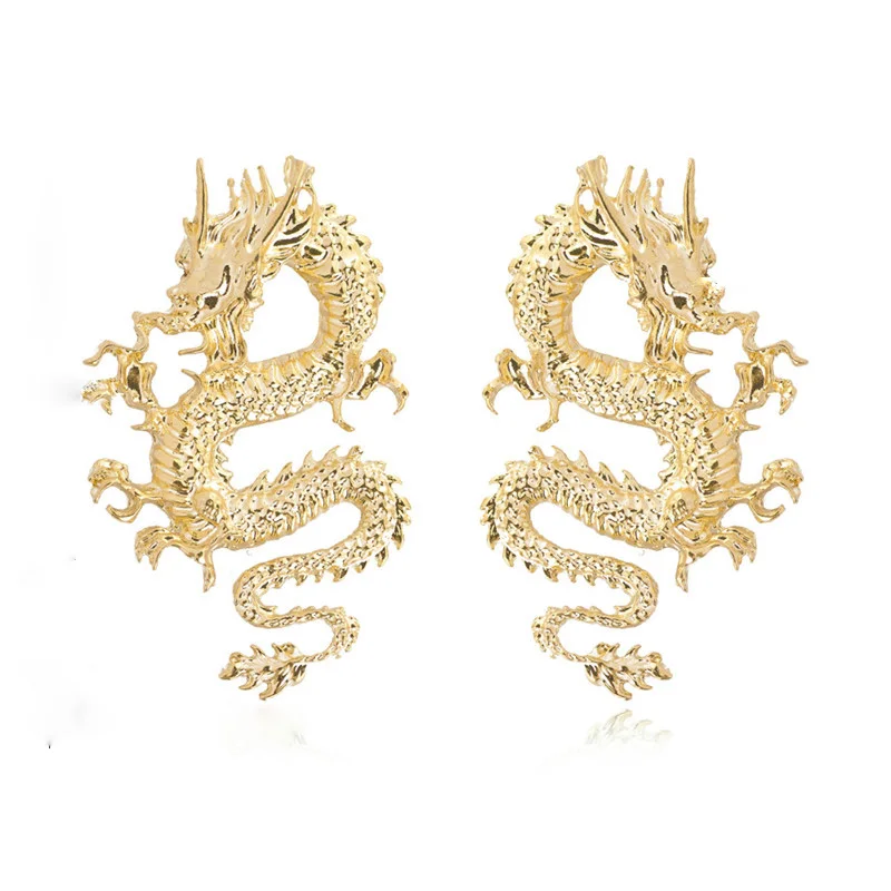 

2021 Unique Punk Gold Silver Dragon Earrings Women Metal Personalized Exaggerated Big Stud Earrings Jewelry