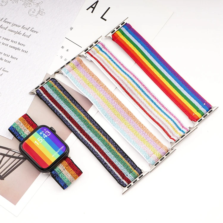 

Yunse Amazon Hotsale i Watch Strap Nylon Factory Direct Rainbow Stripe Apple Watch Strap For Apple Watch Se 7 6 5 4 3 2 1 New, Multi colors