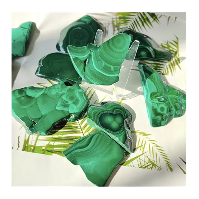 

Bulk wholesale natural polished slice freeforms green malachite slab crystal stones for home decor