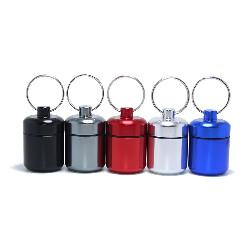 42*27MM Multiple Colors Bottle Container Medicine Holder Case Key Chain Waterproof Drug Keyring Capsule Mini Pill Box Keychain