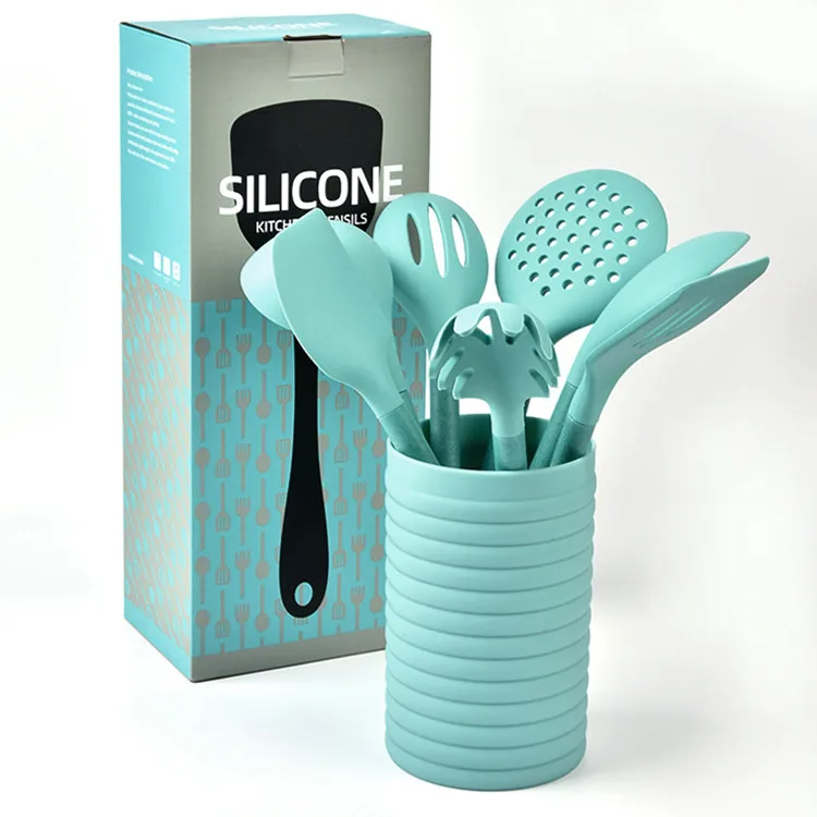 

a set of nordic fancy kitchen accessories cooking set silicone utensils, Green