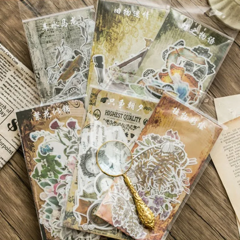 YUXIAN Vintage Sticker Plant Flowers Mushroom DIY Chipboard Decoration Sticker Sheet Scrapbooking Collage Washi Paper Sticker