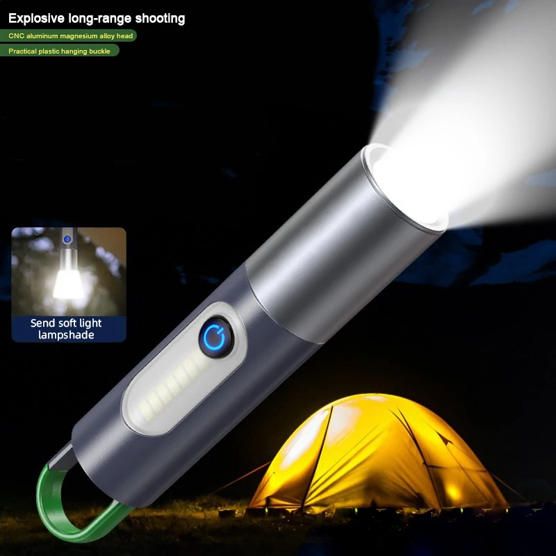 3 In 1 Multi-Function Camping Lamp Type-C Rechargeable Keychain Emergency Led Torch Light Zoomable Flashlight