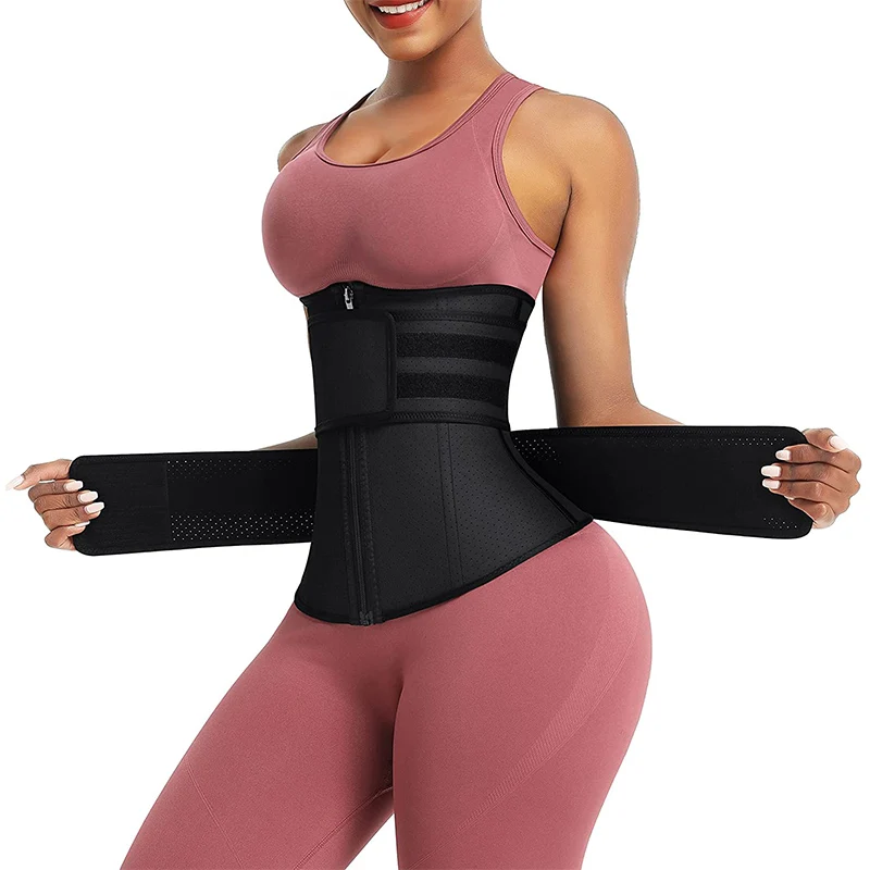 

Double Belt Latex Waist Trainer For Women Workout Cincher Plus Size Sports Waist Trimmer For Women Shaper, Black