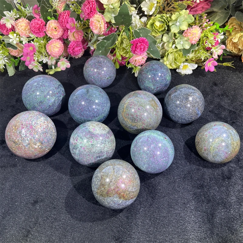 Factory Price Ruby Kyanite Ball Natural Healing Stone Ruby Fuchsite Sphere for Meditation