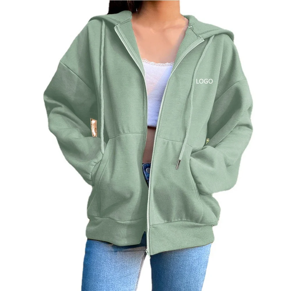 

JL-10264 New arrival soft fleece zipper hoodie heavy thick hoodies with side pockets woman solid color hoodies custom cotton