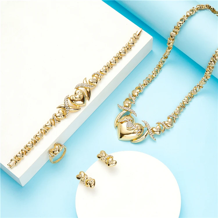 

2021 Feb USA hot Gold Plated Jewelry Sets XOXO Design I love You Jewelry high quality bride jewelry set, Picture shows