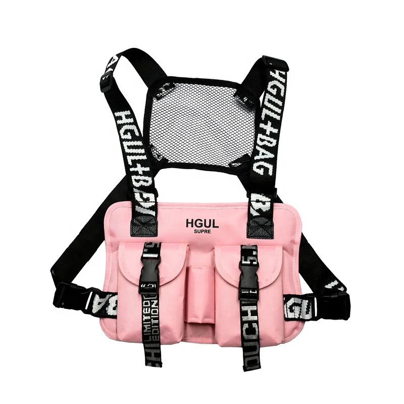 

Custom Logo Functional Messenger Backpack Utility Men Women Front Pink Chest Rig Vest Pack Bag For Outdoor Travel, 4 colors