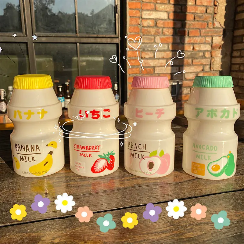 

INS Japan Yakult Shaped Large capacity Transparent Plastic Water bottles Cute Fruits pattern Children's Bottles (no strap), Customized color