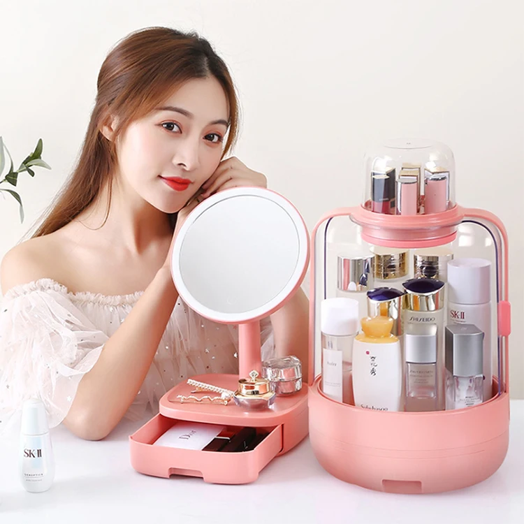 

Good looking separate portable mirror set makeup organizer, White,purple,pink