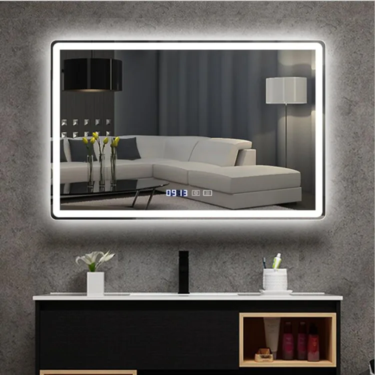 Hotel Smart Frameless Touch Screen Dimmer Lights Wall Mounted Bathroom Led Backlit Mirror