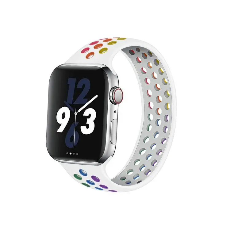 

Crested 40mm 44mm Dual Color Soft Silicone Mesh Loop Sports Watch Band For Apple Watch3 4 5 6 SE, no buckle Nike Silicone strap, White/black/red/gray/yellow