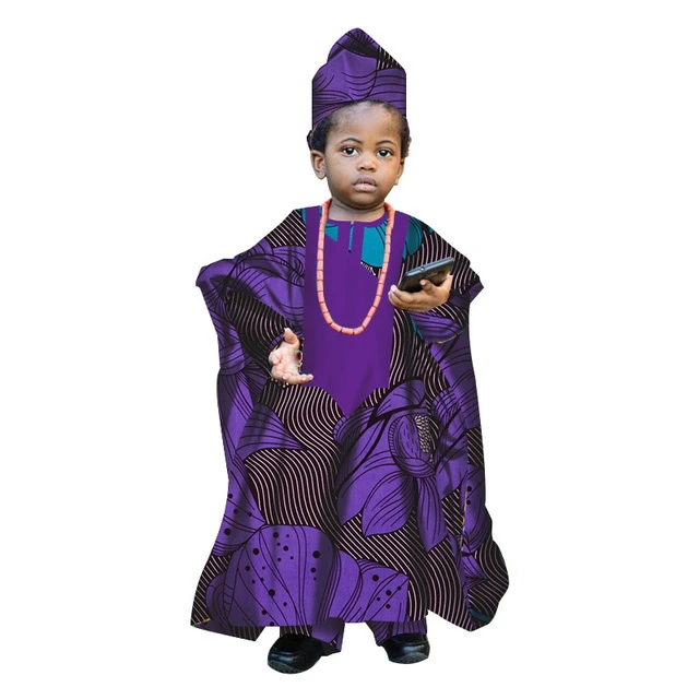 

African Autumn Boy Robe Kids Dashiki Traditional Cotton Clothes Long Sleeve Top and Pant set with hat boys Robe Set WYT137