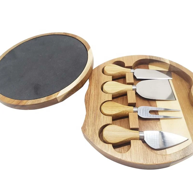 
Wholesale Acacia Wooden Natural Slate Blank Cheese Board And Knife Set 