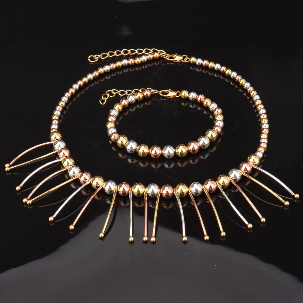 

New Style Design Necklace Earrings Ring Bridal Jewelry Set, Gold+silver+rose gold