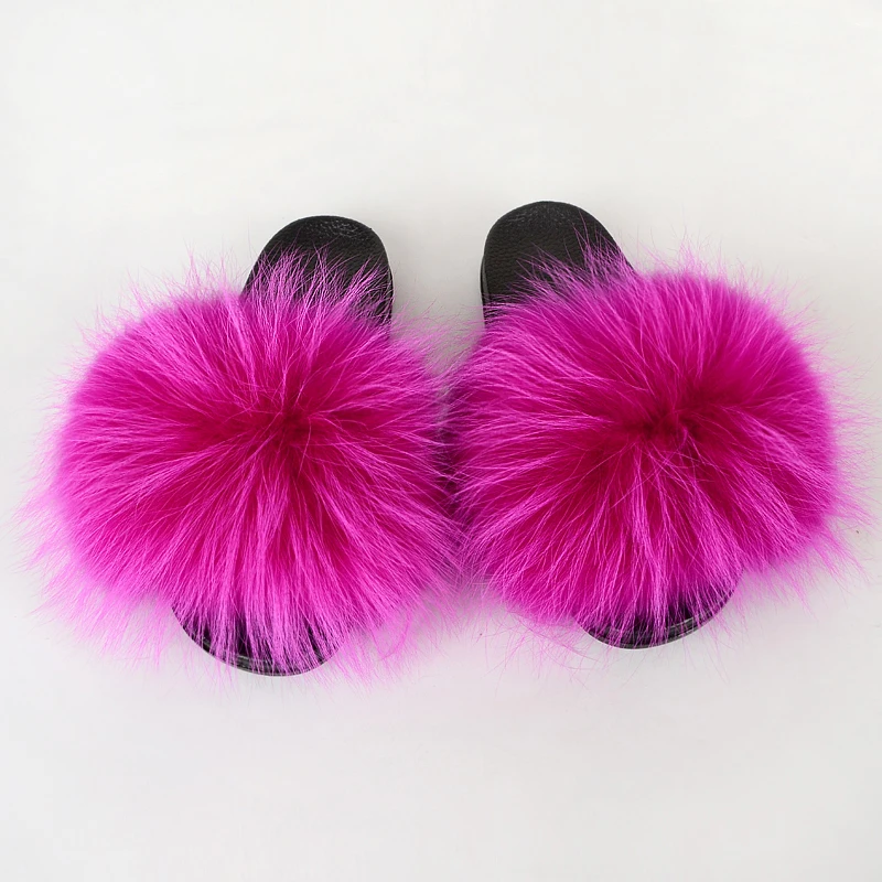 

Jtfur Wholesale Real Fur Slippers Flush Soft Raccoon Fur Shoes Outdoor Slider Sandals Fox Fur Slides for Women, Customized color