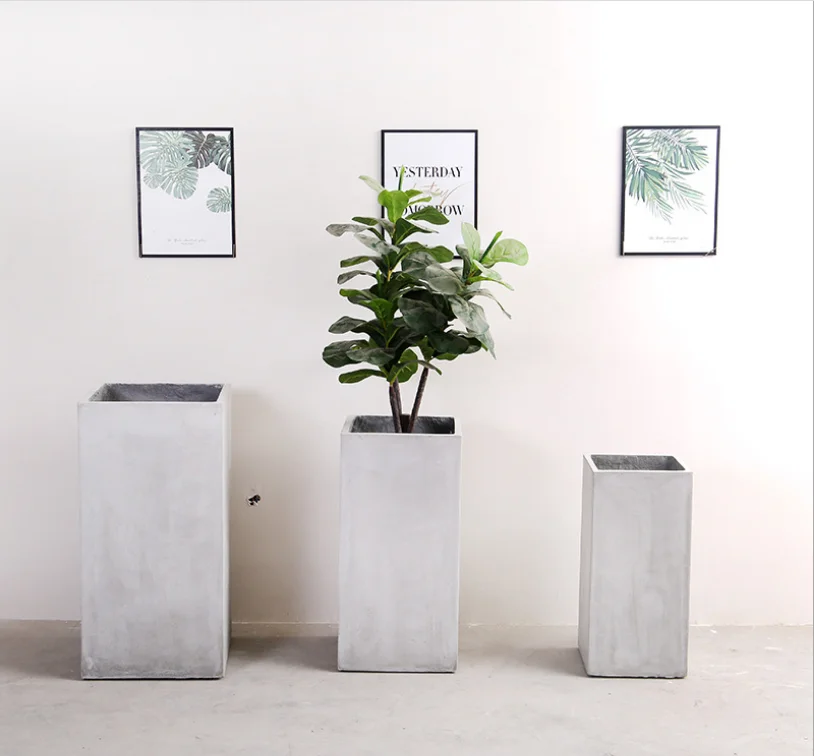 

Outdoor garden Flower Pots Modern Fiberglass cement square Flower Pots