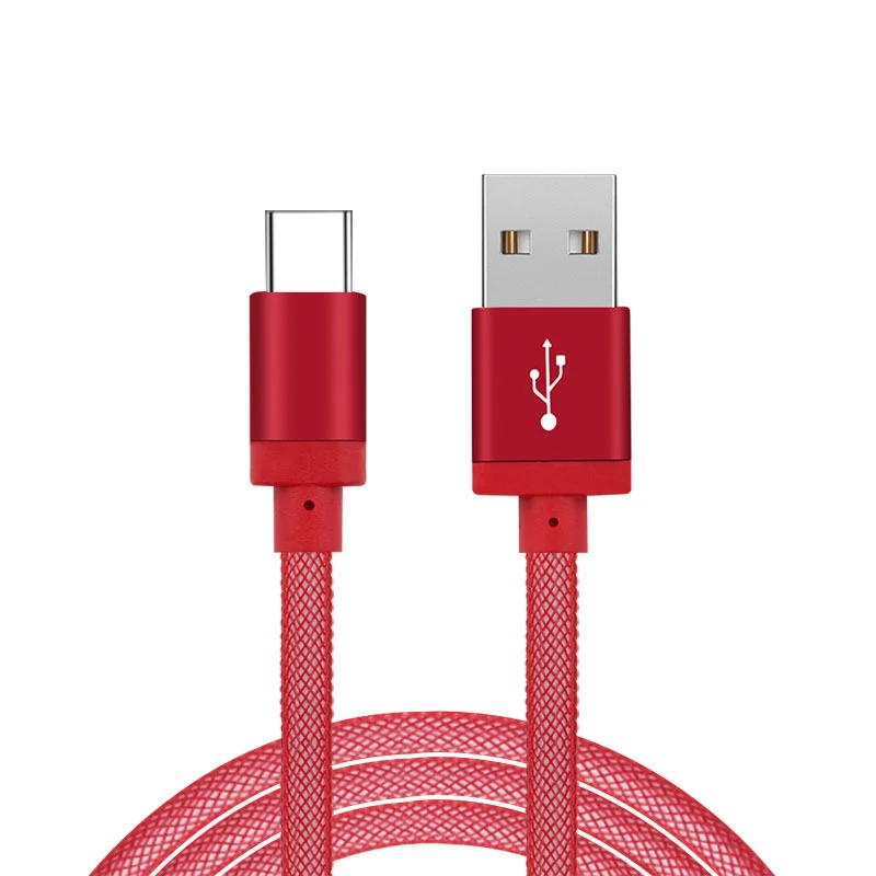 

Hot selling usb cable metal head fish net usb cable for iphone for Android, Black,red,blue,white,purple