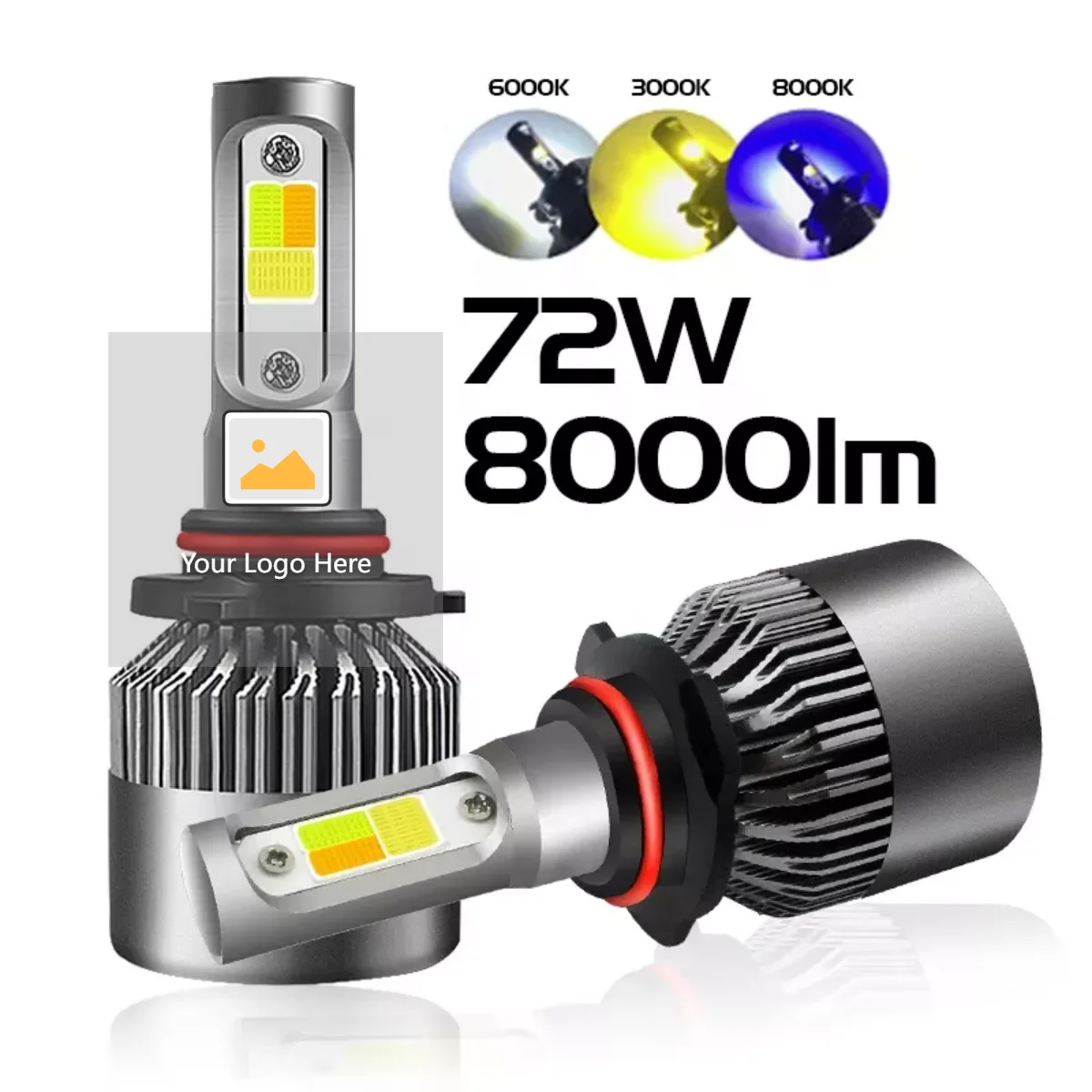 Ruimin 1PC COB 72W 8000LM Car Headlight Kit Turbo Light Bulbs 6000K White Lamp Size 9005 