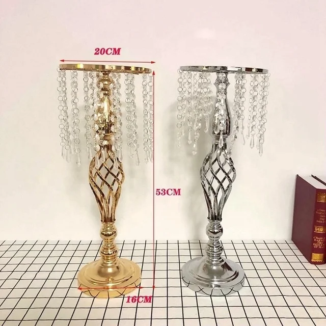 

free shipping)Elegant tall hanging crystal column flower stand table top wedding centerpiece sunyu1082, Sliver or gold mental