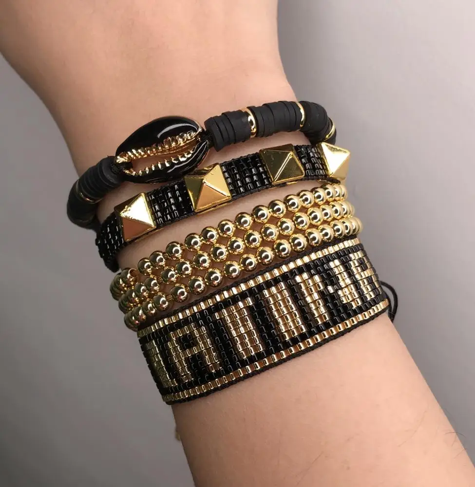 Fashion Hot Rivets Shell Bracelet Miyuki Latin America letter Fashion Women's Neutral Bracelet