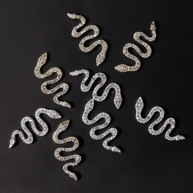 

Wholesale Gold Sliver Snake Nail Art Decorations Full Rhinestone Metal Nail Charms Alloy Nail Jewelry Accessories