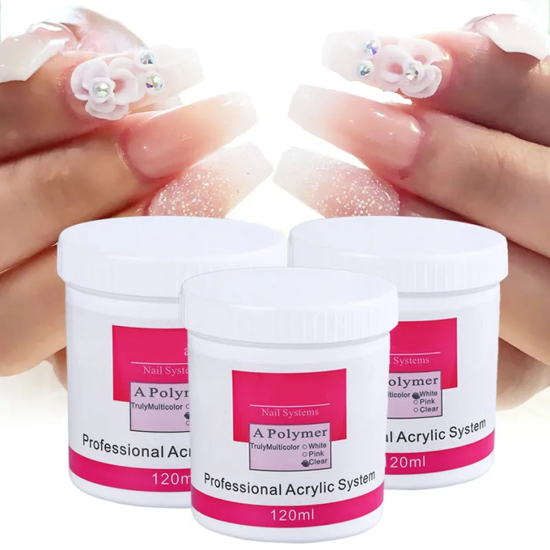 

120ml Clear Pink White Nail Crystal Powder 3D Acrylic Nails Art Tips Extension Builder Polymer Acrylic Powder