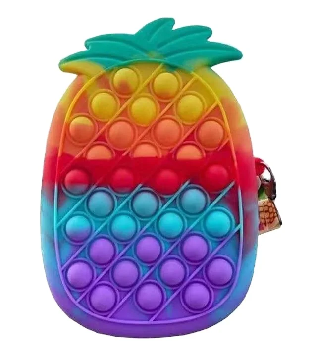 

Kids Bubble Game Handbag Free Time Fidget Toys Bag Silicone Purse Girl Pineapple Outdoor Pop It Bag For Christmas Gift