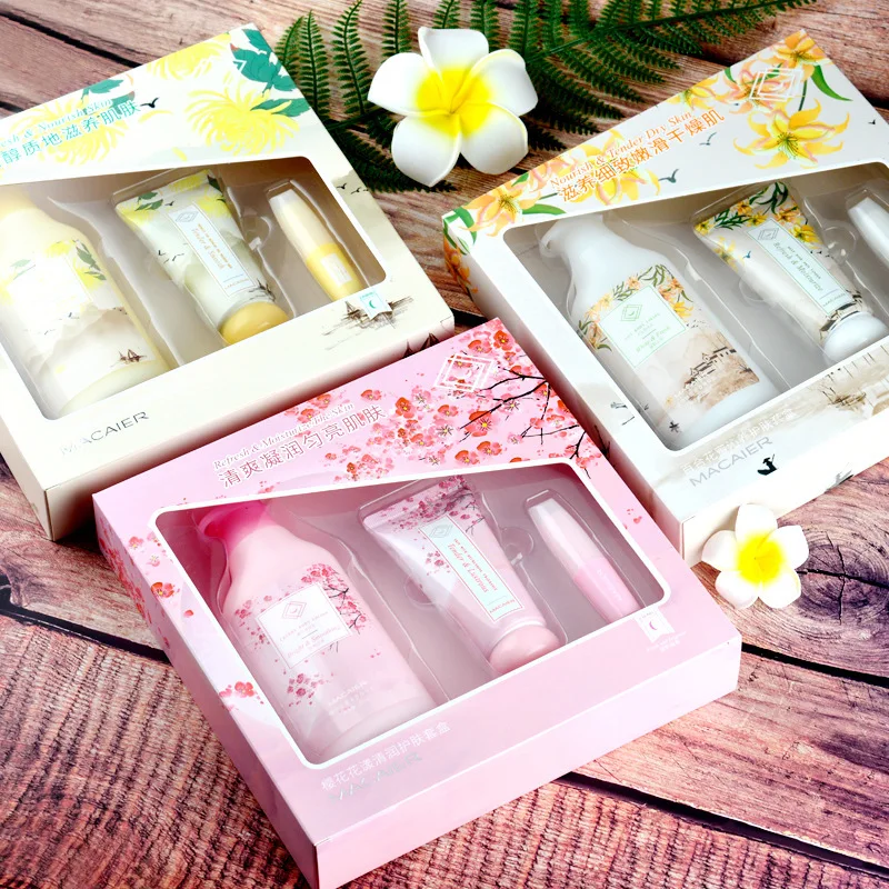 

floral moisturizing set body lotion 180ml & hand cream 50g & lip balm hand lotion body care kit lily chamomile cherry blossom
